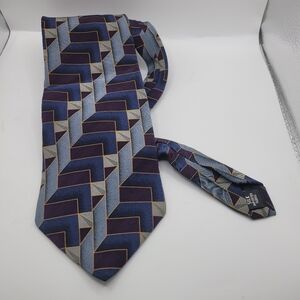 Bill Blass Black Label Geometric Blue and Gold Tie Silk